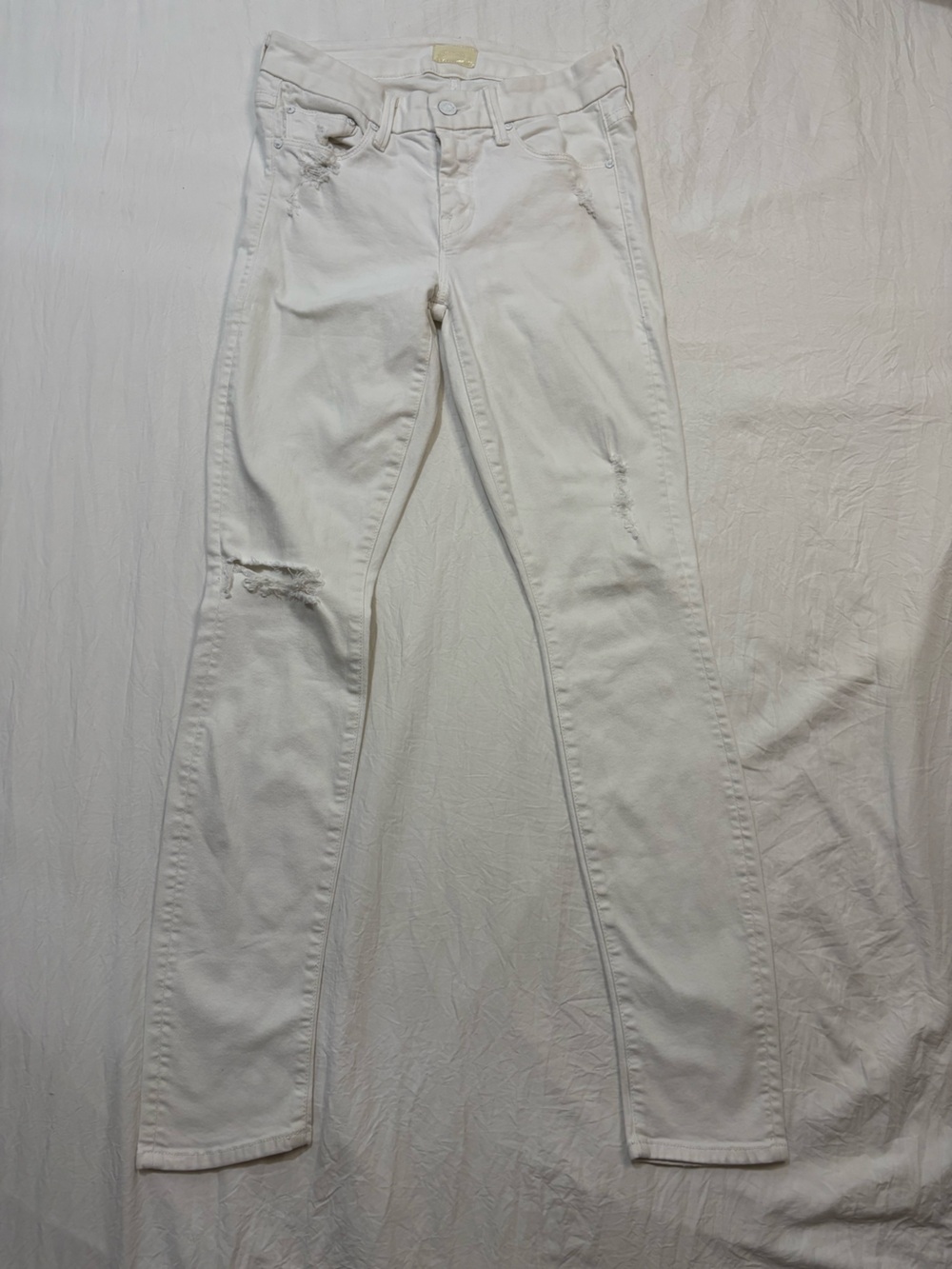 MOTHER White Distressed Skinny Denim Jeans
